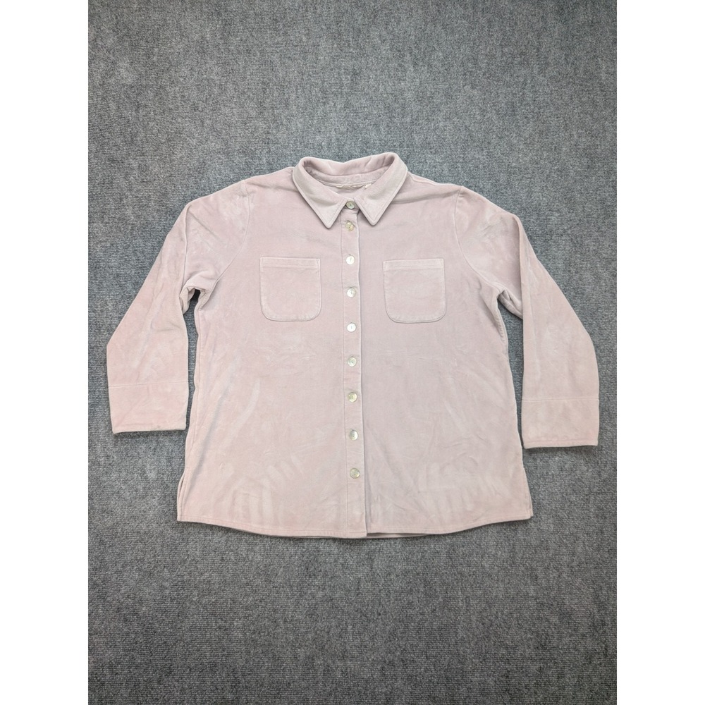Soft Surroundings Womens 1X The Old Softy Shirt Side Slits Velvet Velour Shacket
